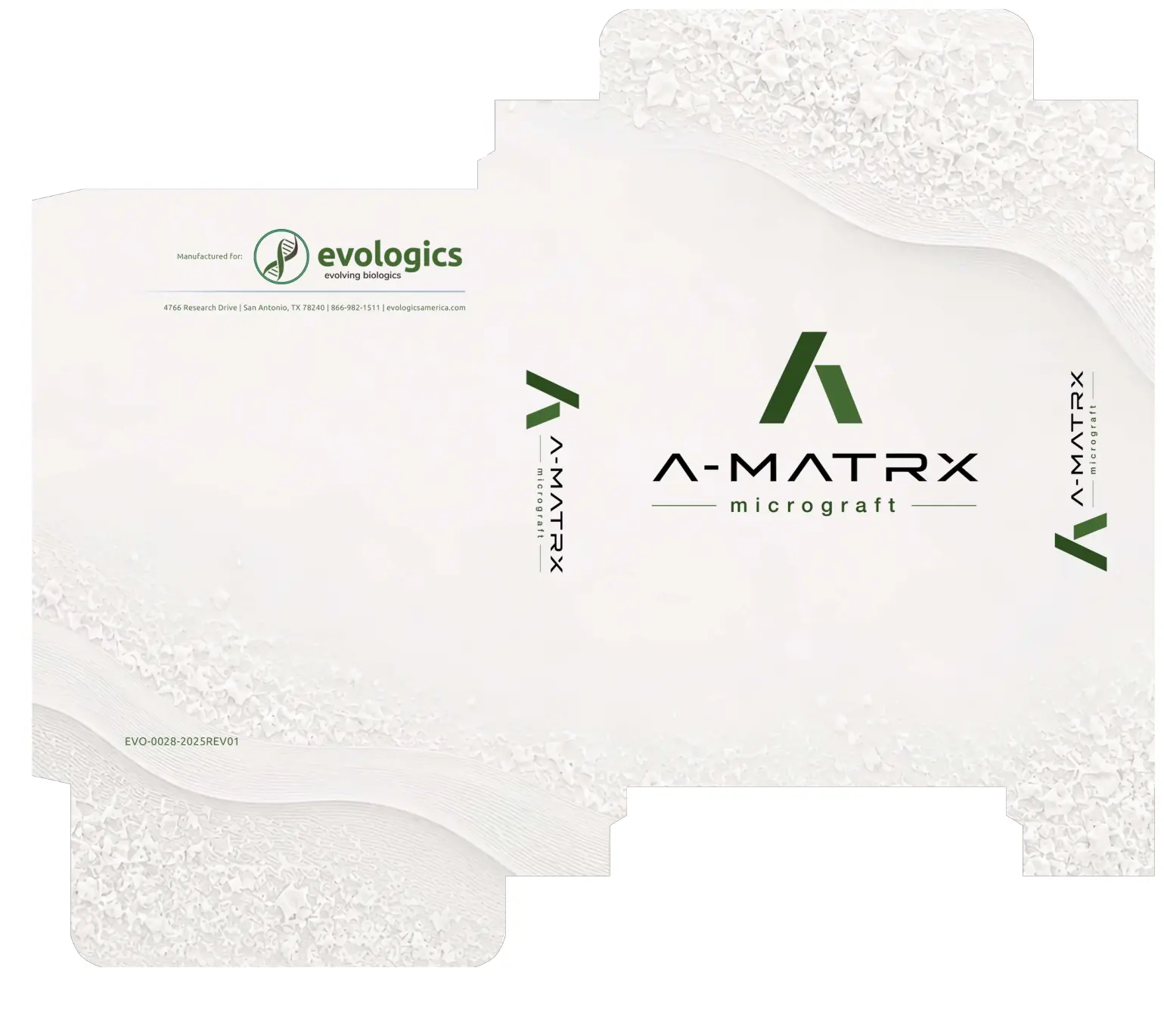 A-MATRX unfolded box artwork showing the product identity across front, side and top panels.
